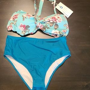 Flower Print Twist High Waist Bikini